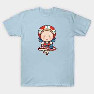 Cute Russian Village Girl in Traditional Clothing Cartoon T-Shirt